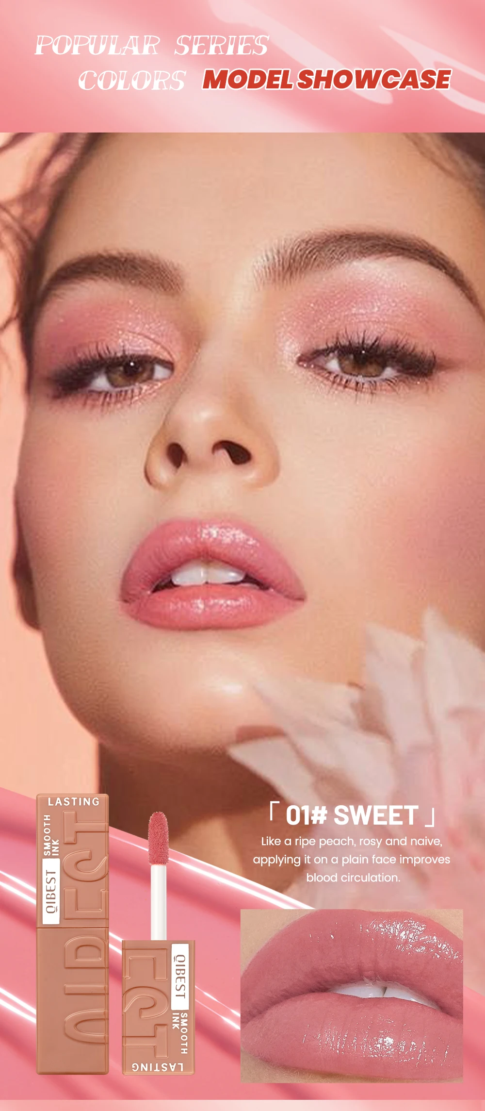 QIBEST Wässrige Glanz-Lippenglasur, feuchtigkeitsspendend, langlebig, sexy roter flüssiger Lippenstift, spiegelglänzender Lipgloss, Tönung, Kosmetik für Frauen – Detail 7