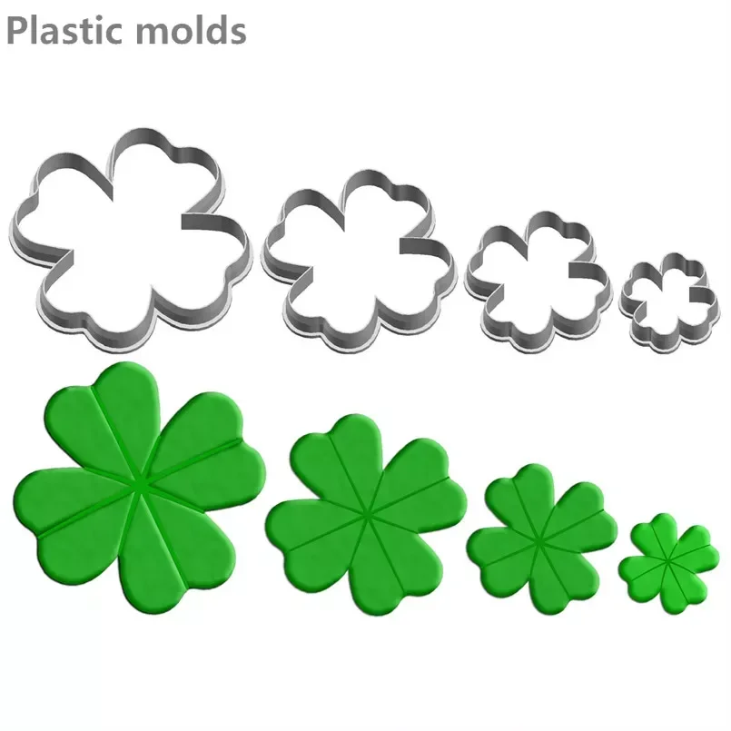 Four Specifications Cartoon Clover Plant Lucky Grass,Plastic Mold,Cake Fondant Tools,Cookie Sushi and Fruits Cutters