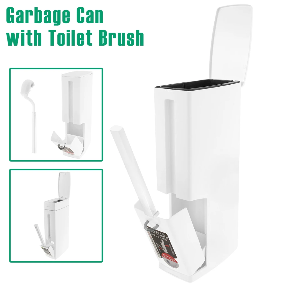 

Slim Trash Can Narrow PP Integrated Toilet Brush Waste Bin with Flip Lid Draining Design for Bathroom Narrow Spaces Garbage Bin