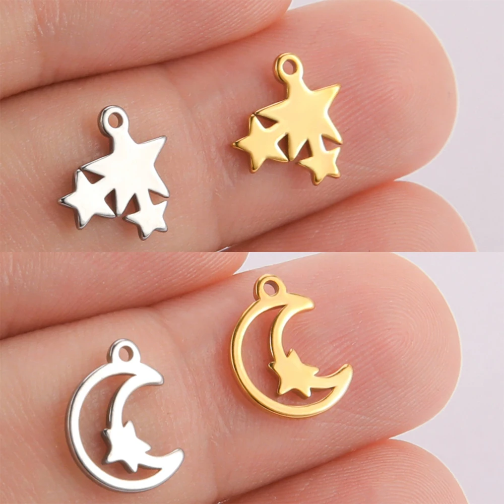 EUEAVAN 5pcs Stainless Steel Charms for Jewelry Making Moon Star Sun Tiny Charm Bracelet Earrings DIY Pendant Wholesale Supplies