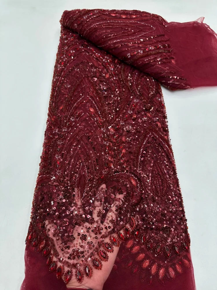 

3D Stones Embroidery Sequins Tulle Mesh Lace Fabric 2026 Nigerian Beaded Mesh Lace For Bridal Wedding Party Dress Sewing