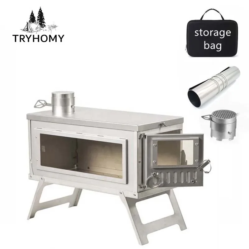 

Tryhomy Camping Hot Tent Stove with Chimney Folding Portable Wood Burner Stove Stainless Steel Outdoor Fire Wood Heater Brazier