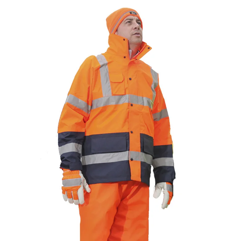 Two Tone Hi Vis Workwear Reflective Jacket Waterproof Jacket Men Winter Thermal Windproof Warm-up Coat 5 in 1 Clothes