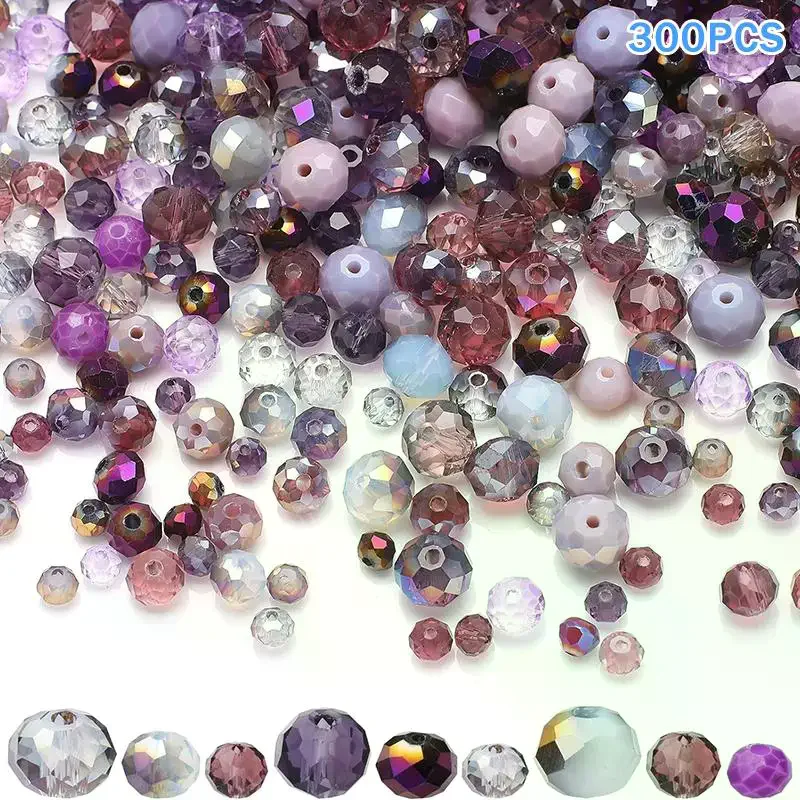 300pcs Mixed Sizes Crystal Rondelle Light AB Gems Loose Beads Clear Crystal Glass Crafts Shiny Jewelry DIY Necklace Kit