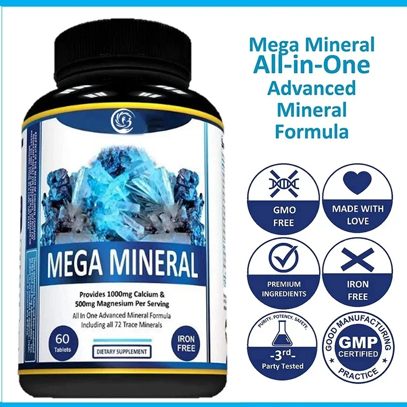 Suplemento súper mineral: calcio, magnesio, zinc, potásico, boro, selenio, cromo y 72 minerales de rastro 60 cápsulas