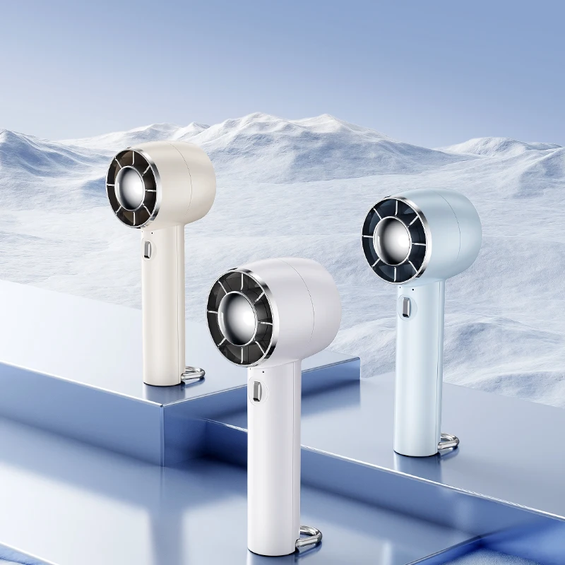 

Shenzhen Factory Hot Sell Cold Compress Bldc Fan Ice Cooling Mini Portable & Wearable Fans Handheld Fan With Hook