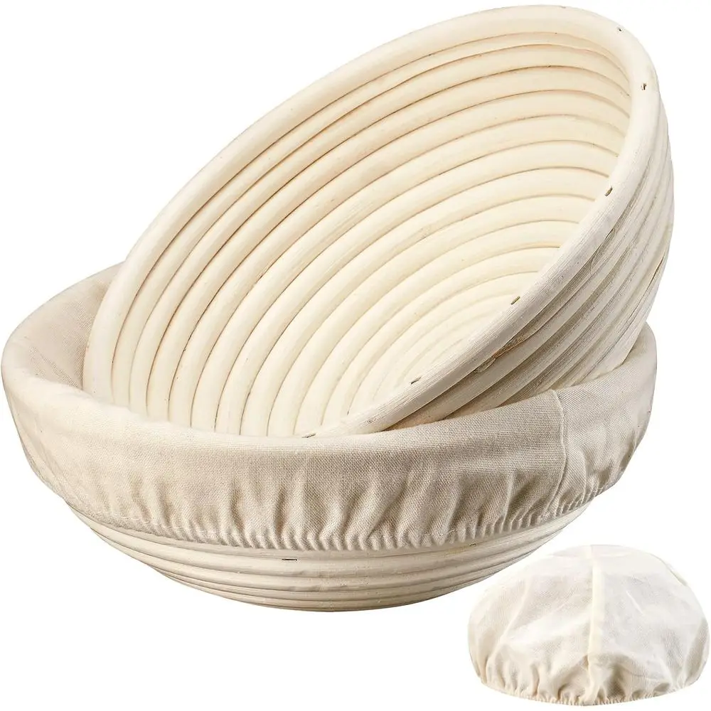 9 Inch Round Banneton Set - 2 Handcrafted Rattan Sourdough Proving Baskets with Liners