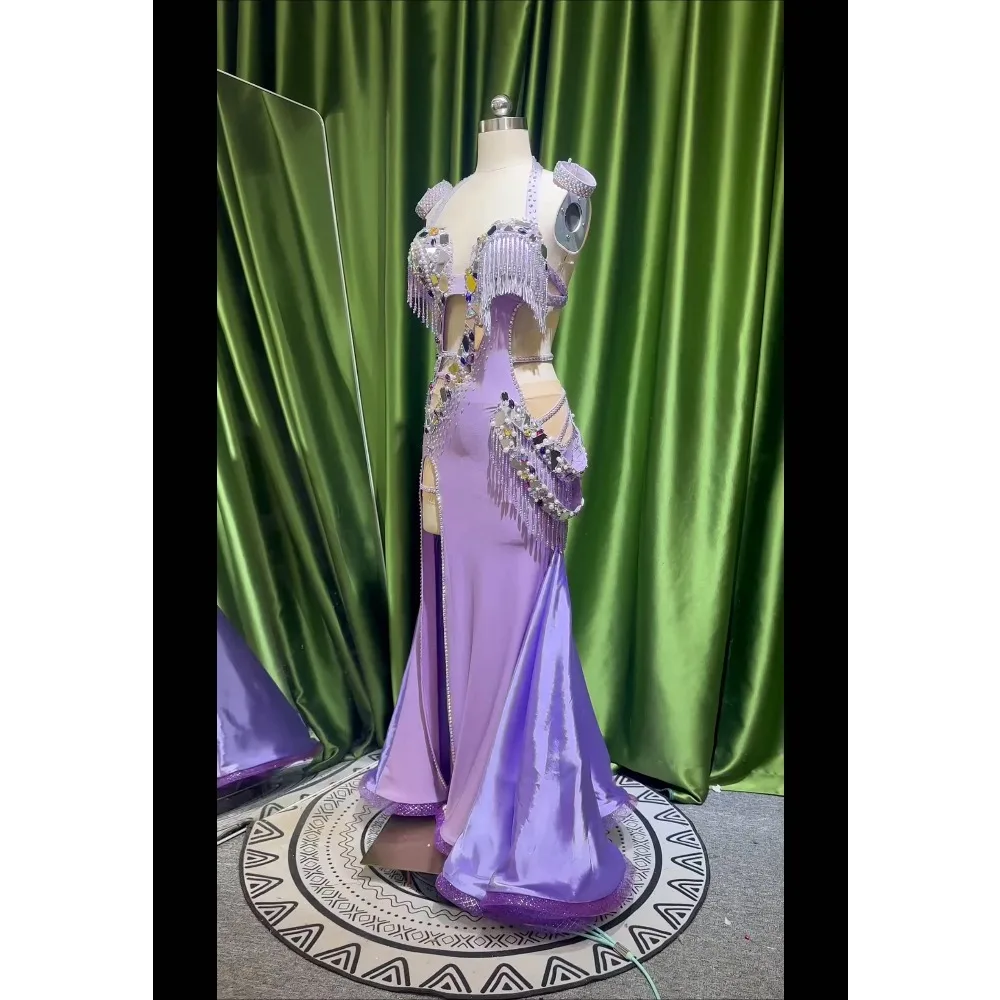 BellyDance Suit Embroidery Diamond Bra Split Fishtail Skirt Performance Set Custom Adult Child Competition Clothing Accessories