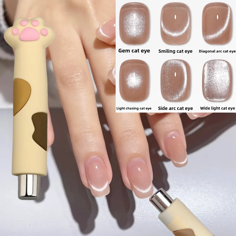 1Pc Cat Paw Handle Nail Art Magnetic Pen 3D Cat's Eye Dual-Ended Cylinder Magnet Wand for Create French Manicure Gel Polish Tool