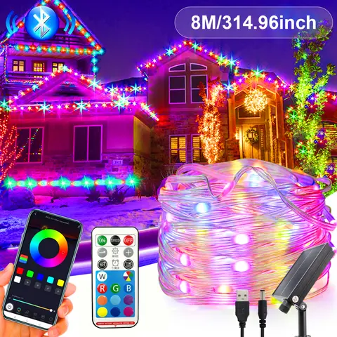 20M RGBIC Fairy String Light Solar Bluetooth Waterproof Garland Christmas String Lamp Smart Dreamcolor for Christmas Party Home