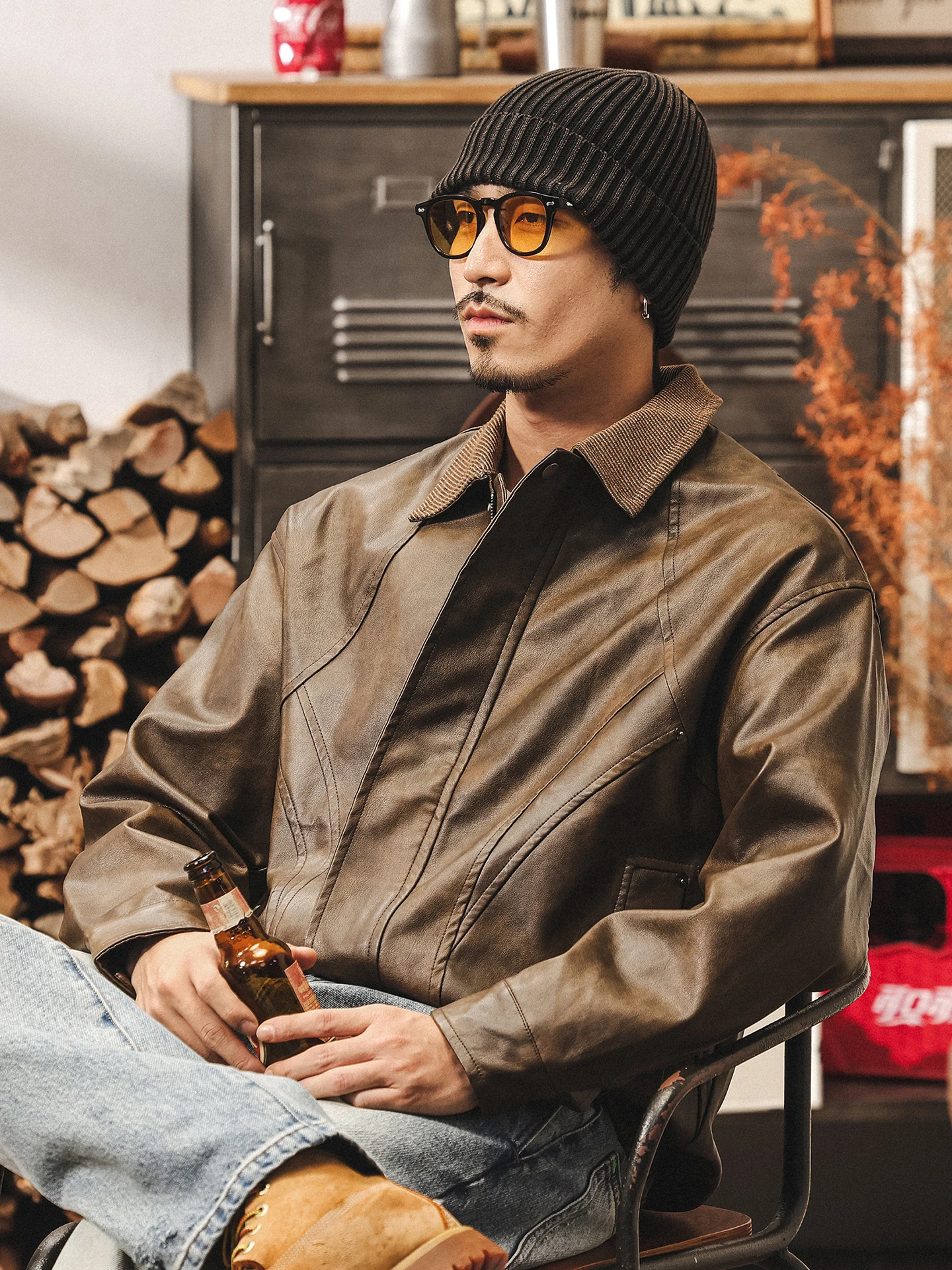 

Мужская кожаная куртка в американском ретро-стиле для байкеров, весна-осень, новая модная модель, прочная рабочая одежда, повседневная, из мраморного полиэстера и композитного волокна.