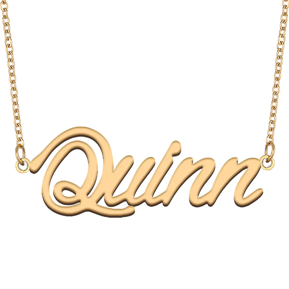 Quinn Name Necklace for Women Stainless Steel Jewelry Gold Color Nameplate Pendant Collares Para Mujer Letters Choker