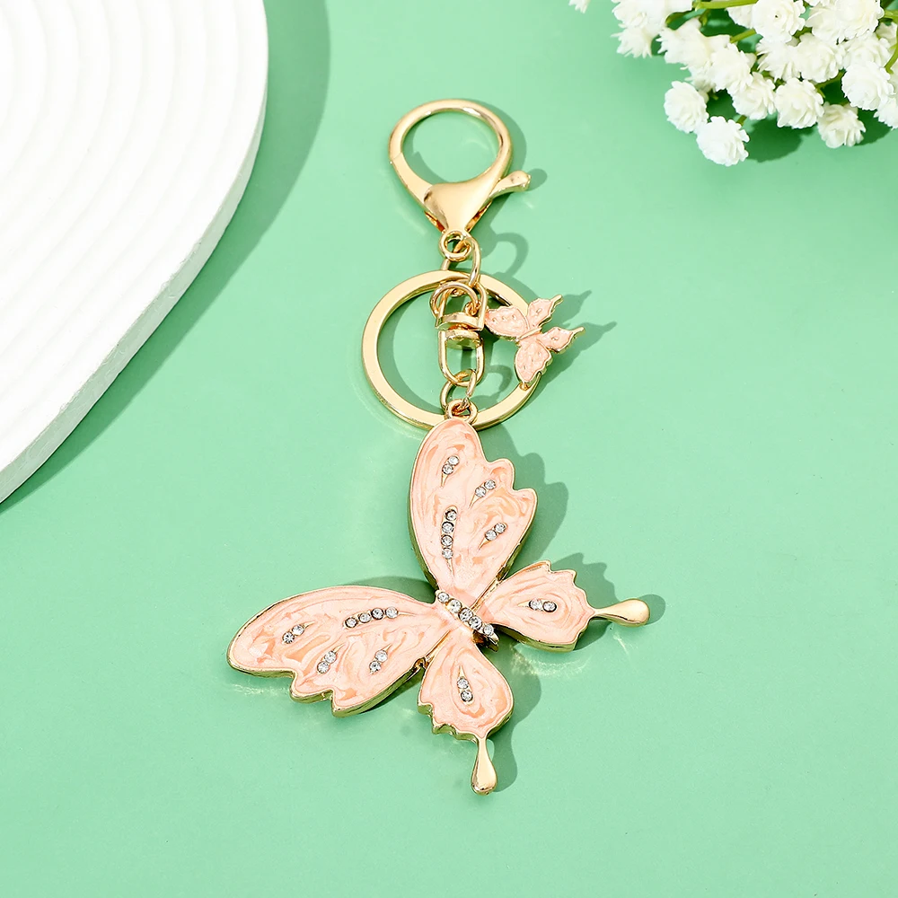 Creative Insect Butterfly Keychain for Women, Metal Keyring, Rhinestone Ornaments, Charm Bag Accessories, Jewelry, Fashion