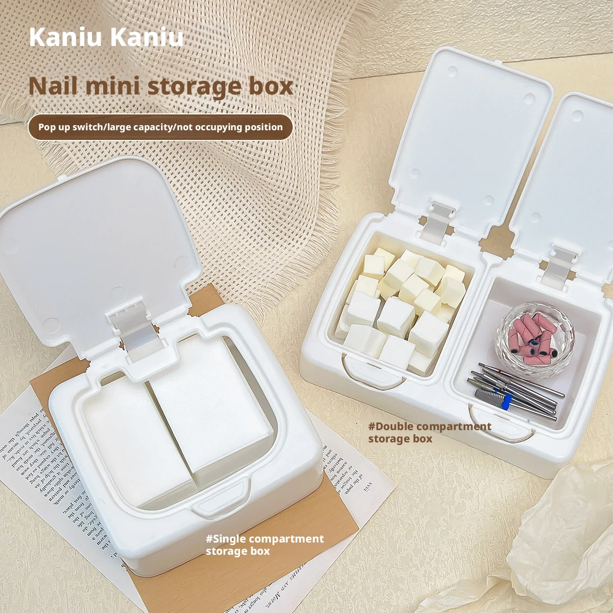 Kaniu Mini Nail Storage Box ﻿Desktop up Storage Box Dust Proof Plastic Holder Case Cotton Swabs Makeup Organizer With Cover