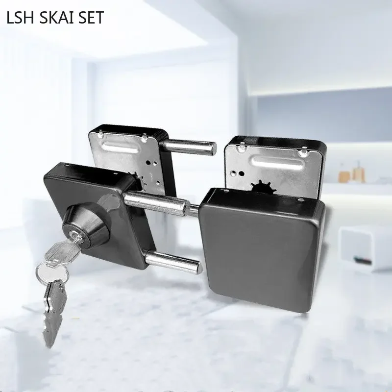 1 Set Double Open Sliding Door Lock Stainless Steel Glass Door Lock with Keys Lockset Office Glass Gate Security Hardware