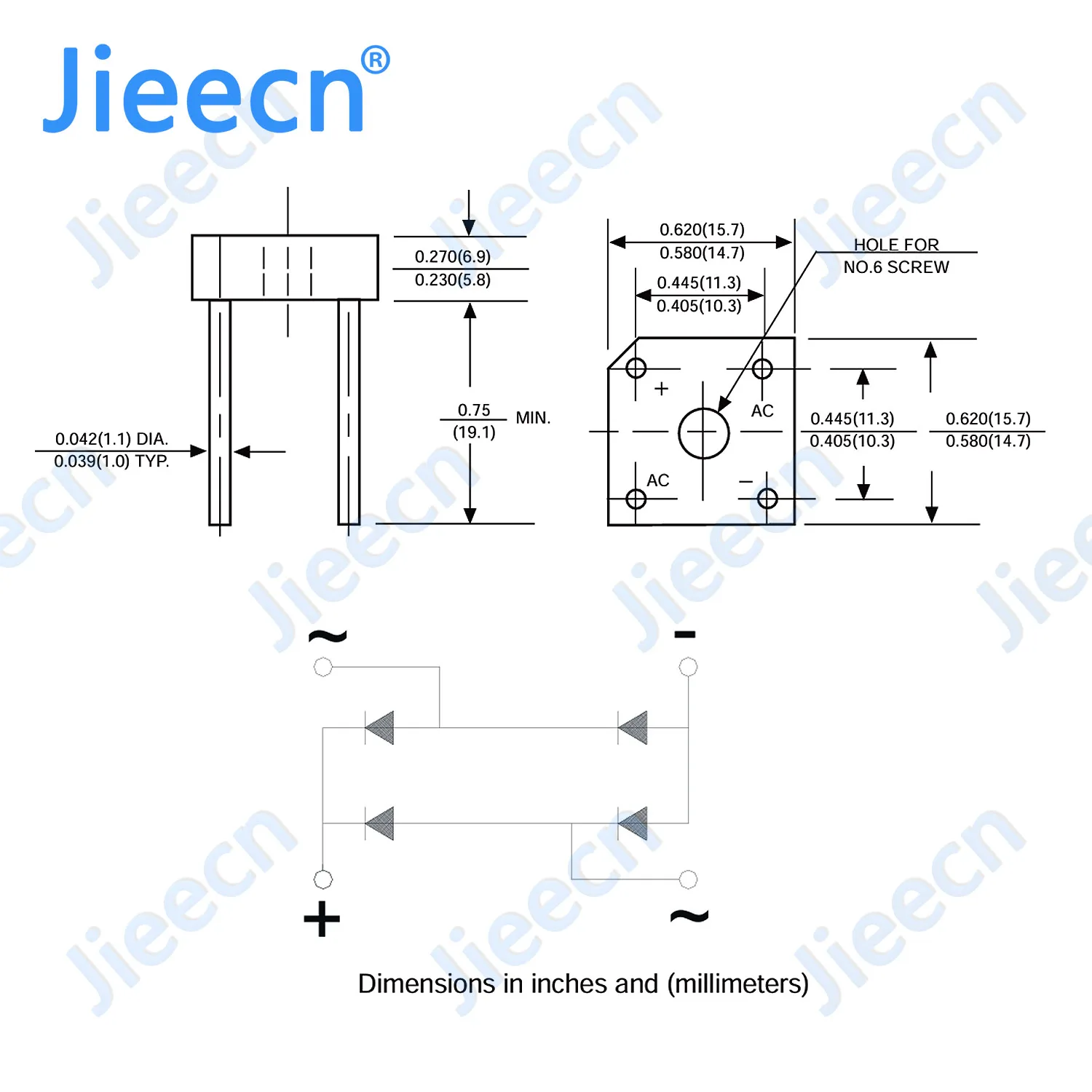 Jieecn 200PCS DIP4 KBPC110 1A 1000V KBPC606 6A 600V KBPC608 800V KBPC610 KBPC1010 Single Phases Bridge High quality KBPC
