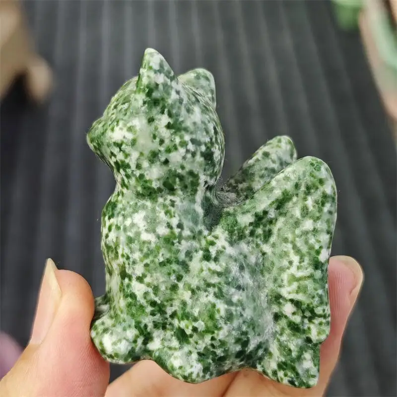 Natural Qinhai Jasper Angel Cat Carving Crystal Love Healing Fengshui Gemstones HomeDecoration Holiday Gift 1PCS