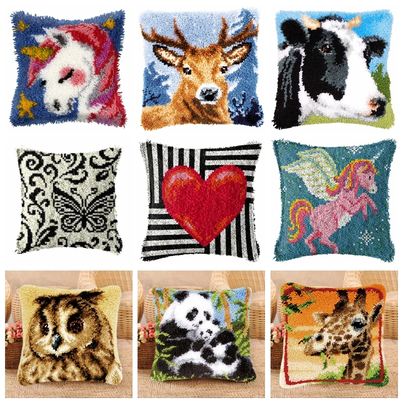 Cute Animal Carpet Embroidery Set Panda Latch Hook Kits Unicorn Cartoon Knot Pillow Package Soft DIY Latch Hook Kits Rugs Smyrna