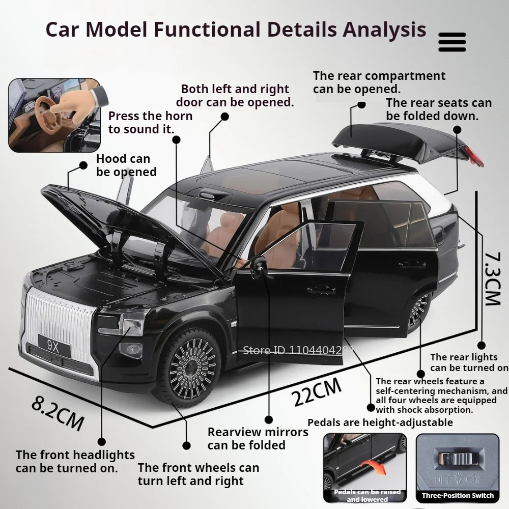 1:24 Zeekr 9X AITO M8 SUV New Energy Car Models Alloy Diecast Toys Doors Opened Rubber Tire Sound Light Toy Interactive Ornament