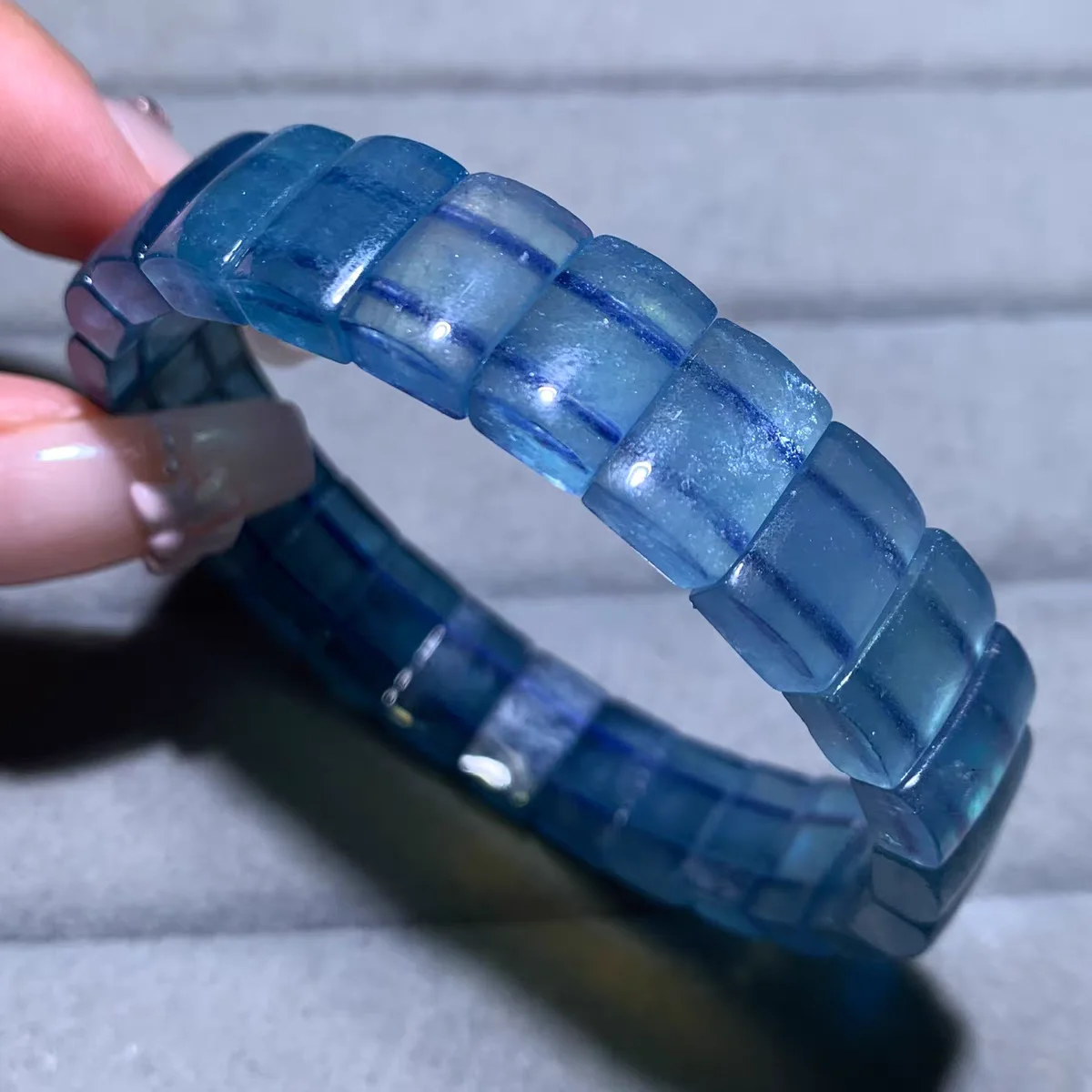 Natural Blue Aquamarine Clear Rectangle Beads Bracelet Women Men Brazil 14x12mm Stretch Blue Aquamarine Jewelry AAAAA