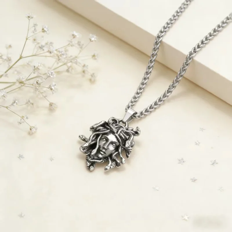 

Gothic Vintage Medusa Pendant Necklace, Stainless Steel Mythological Jewelry, Bold Statement Gift
