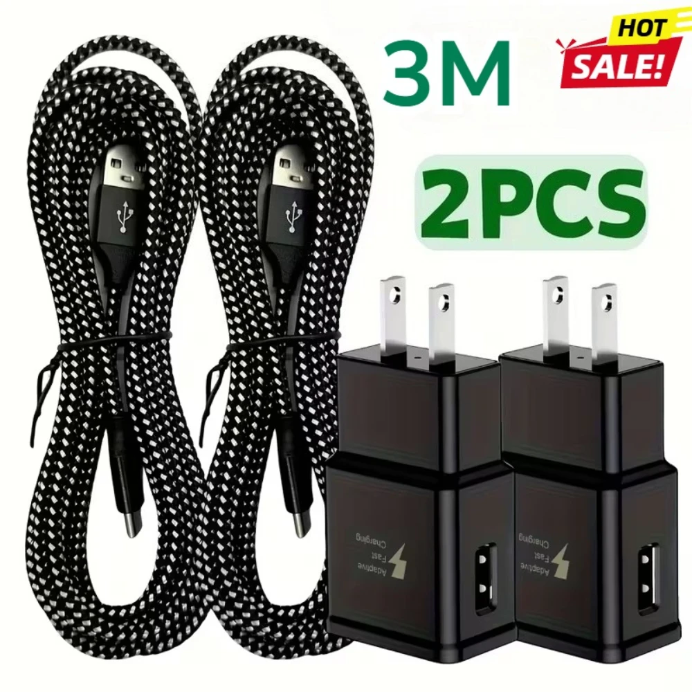 

2 комплекта быстрого зарядного устройства для Samsung Galaxy S21, S20, A51, A14, для iPhone 15, 16, для Xiaomi, сетевой адаптер питания, кабель USB-C 10 футов