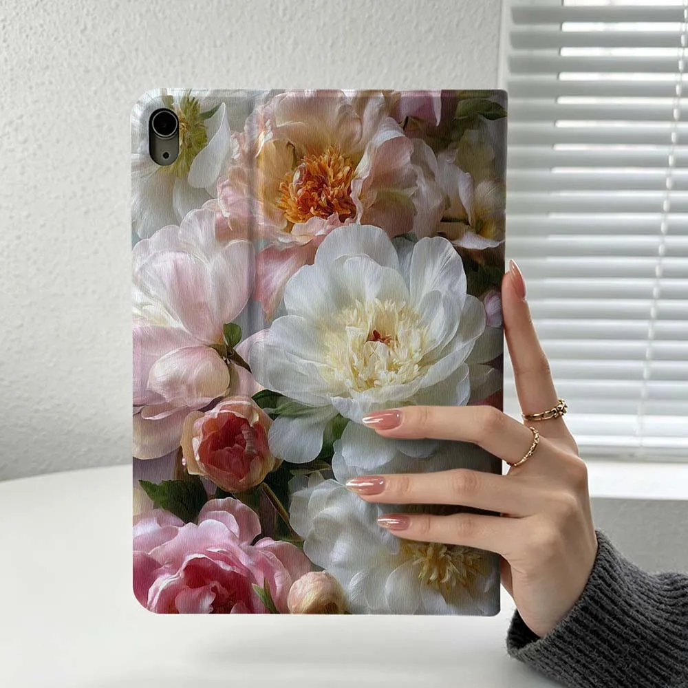 Pink Peony Flowers For iPad Pro Air mini 7 6 5 4 3 2 1 9gen M5 M4 11th 10th A17 Pro A16 Soft Inch Tablet Case Cover 2