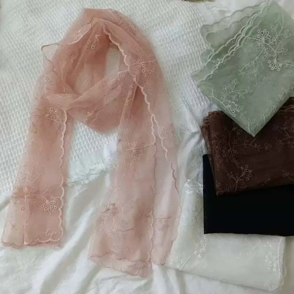 

Литературный дышащий весенний шелковый шарф, тонкий платок из полиэстера и шелкового кружева, легкий быстросохнущий платок с цветочной вышивкой, подарок