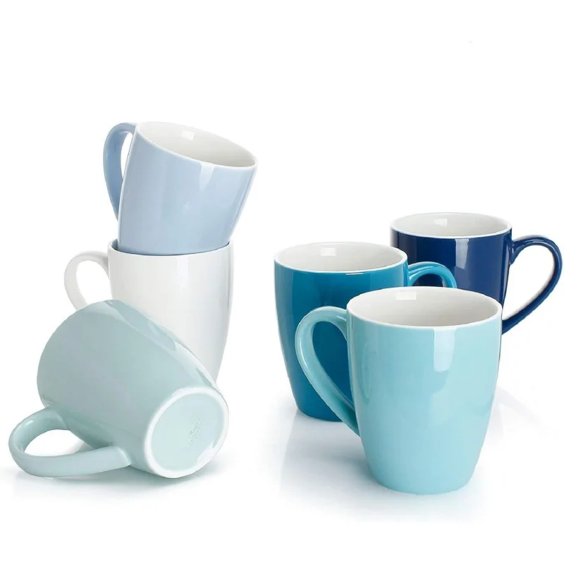 

Colorful Morning Set: 6-Piece 16 oz Porcelain Mugs for Coffee, Tea & Hot Chocolate, Dishwasher & Microwave Safe
