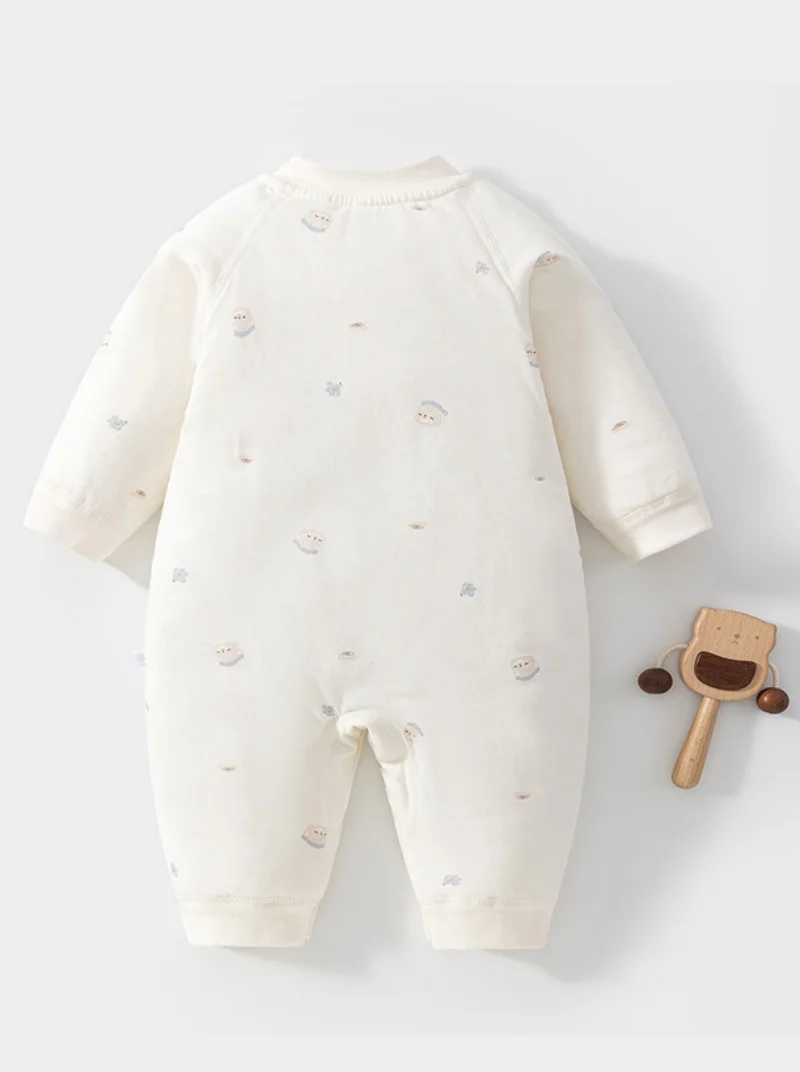 Herbstlicher Casual-Baby-Body mit Blumenmuster, Langarm-Jumpsuit für Jungen und Mädchen, Gefütterter Warmer Einteiler für Säuglinge – Detail 5