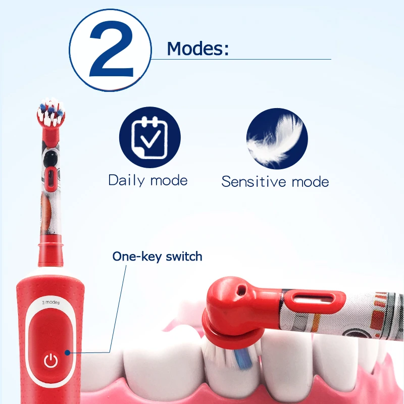 Oral B Elektrische Zahnbürste für Kinder, wiederaufladbare Zahnbürste, weiche Bürste für Kinder, 100 % wasserdicht, 2 Modi, drehbare, saubere Zähne