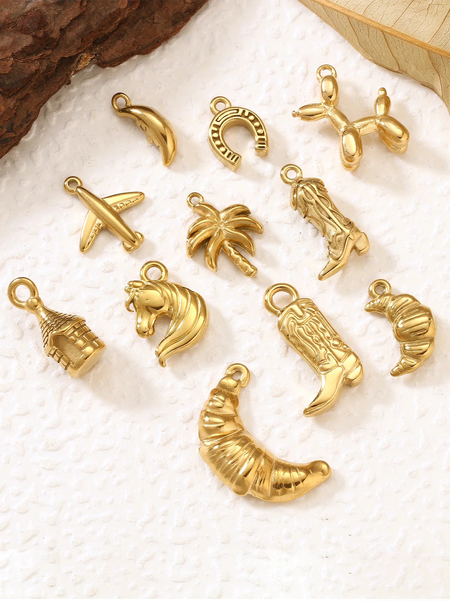 Breloques bottes/corne de boeuf/fer à cheval/avion, pendentifs porte-bonheur occidentaux en acier inoxydable, fabrication de bijoux, collier, Bracelet, DIY, 3 pièces