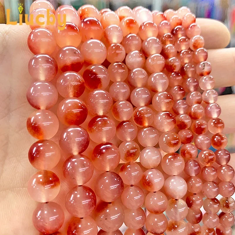 Natürliche Chalcedon-Jade-Perlen in Rot mit schwebenden Blütenmotiven für Schmuckherstellung, Accessoires, Schlüsselanhänger, Andenken, 15" Strang, 6/8/10/12 mm – Detail 3