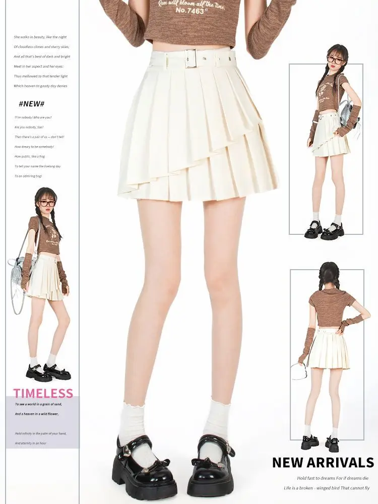 

Japan High School Girl Group Style Short Skirt With Irregular Waist Temperament Versatile Slimming Skirt Casual Pleated Culottes