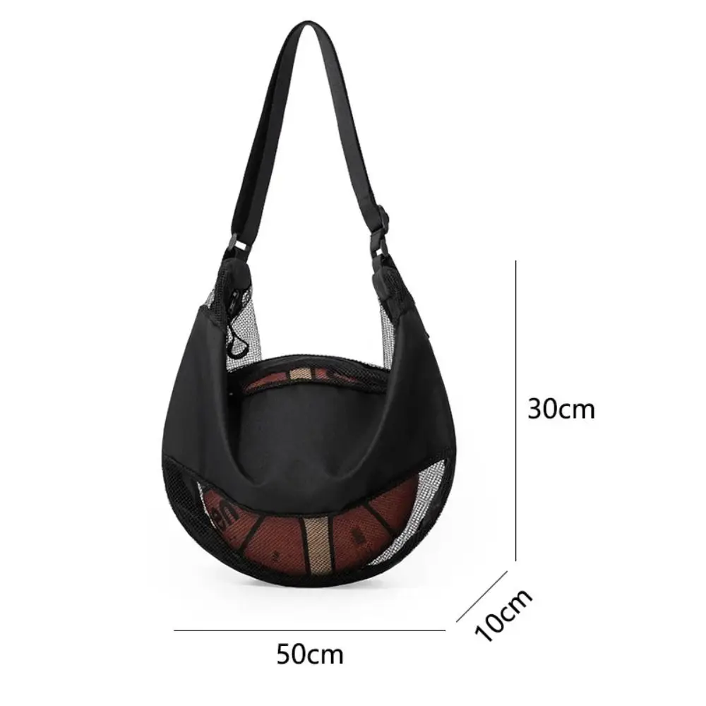 Borsa da basket multifunzionale in rete Borsa da palla singola regolabile traspirante Portatile con tasca con cerniera Borsa a tracolla per palla sportiva