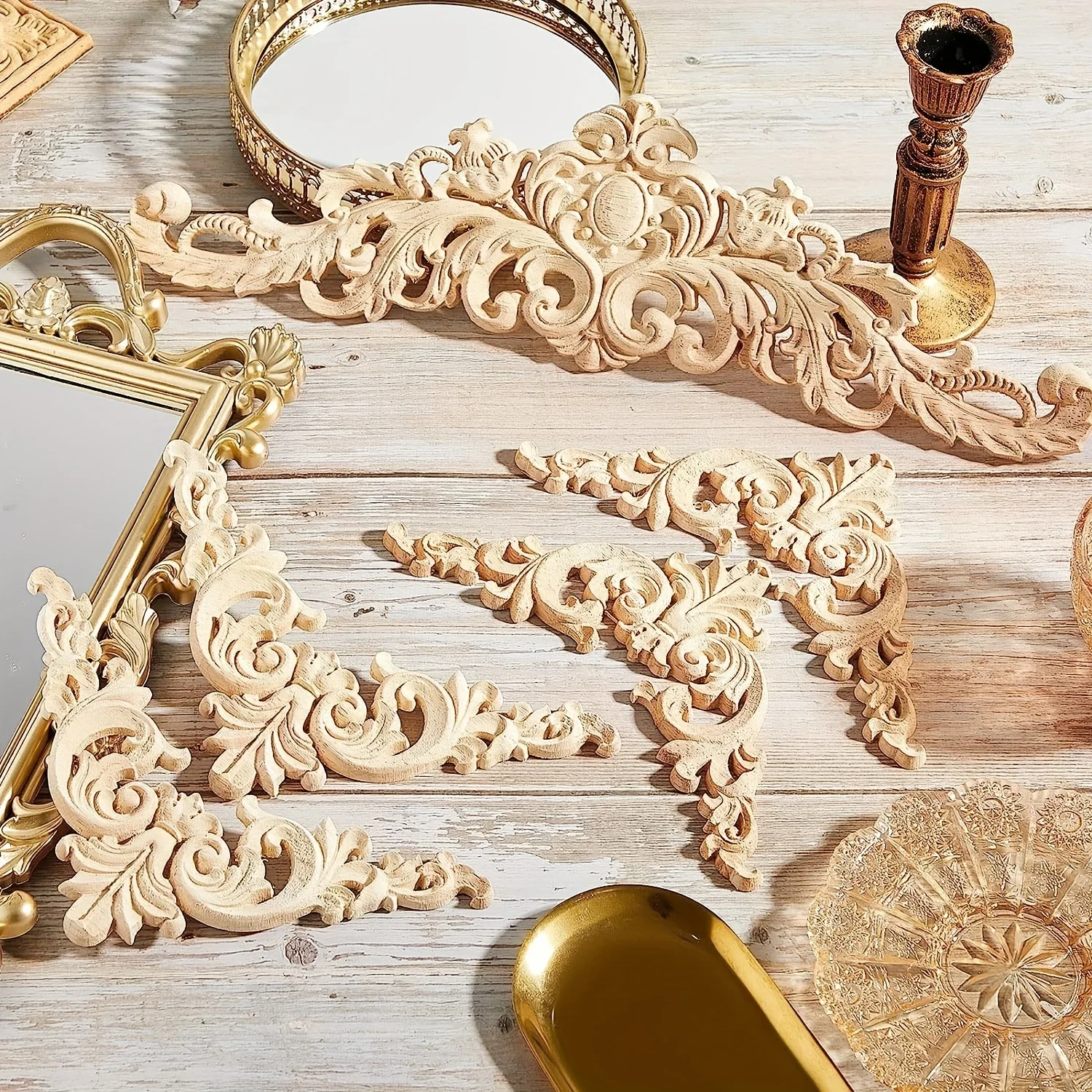 5 Pieces Wood Appliques Onlays Decorative Wood Applique DIY Appliques and Onlays for Furniture Long Carved Onlay for Bed
