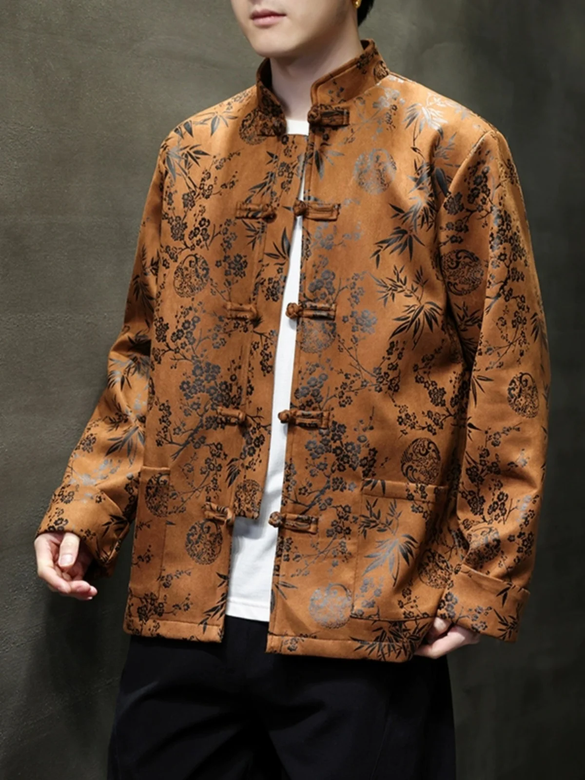 

Retro Deer Skin Velvet Jaet Spring Sle Youth Large Size Button Decorated Chinese Sle Embroidery Hanfu Outerwear Coat