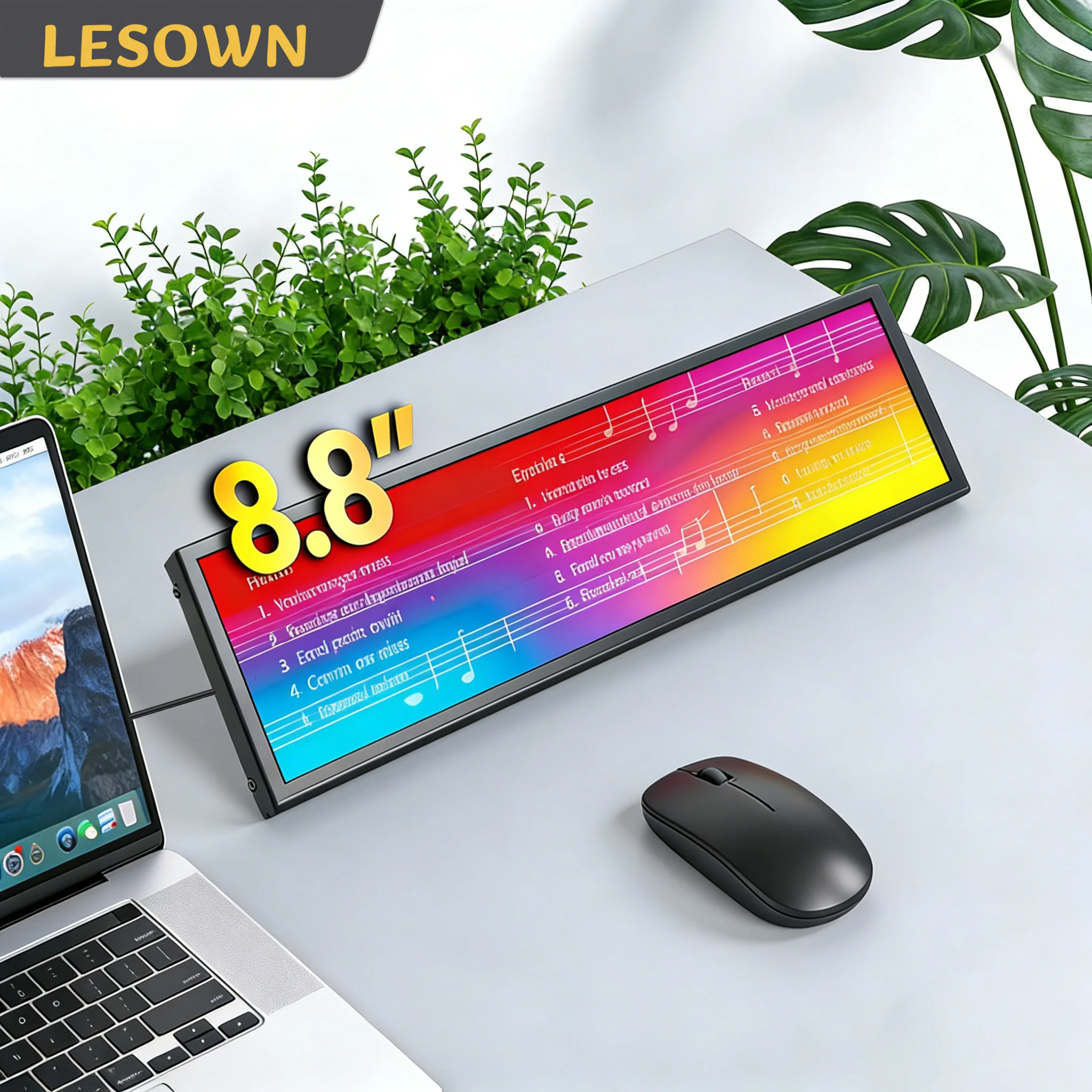 LESOWN 8.8 Inch Portable Edge Display Stretched Monitor 480x1920 Ultra Wide Bar Screen External Auxiliary for Musical spectrum