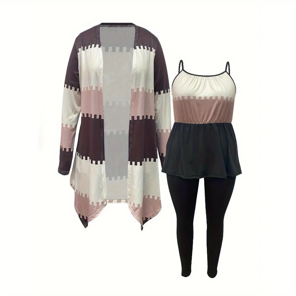 

New Plus Size Camisole Casual Jacket Long Pants 3-piece Set