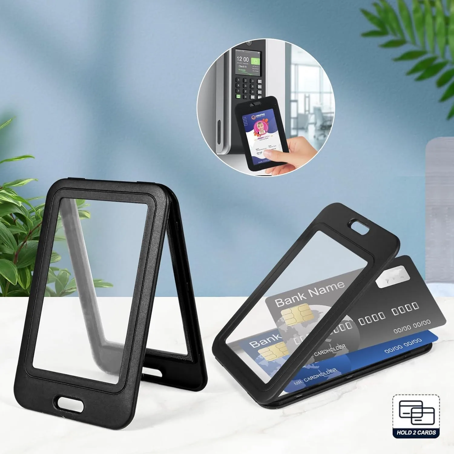 Vertical Card Holder With Double-Sided Hard Plastic Vertical Card Bag, Black Id Card, Credit Card, Key Card Protection Cover