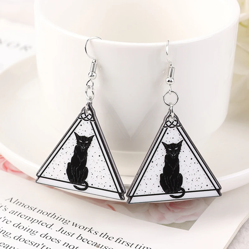 1Pair Fashion Witch Pagan Dangle Earrings Acrylic Hecate Goddess Cat for Women Birthday Gift