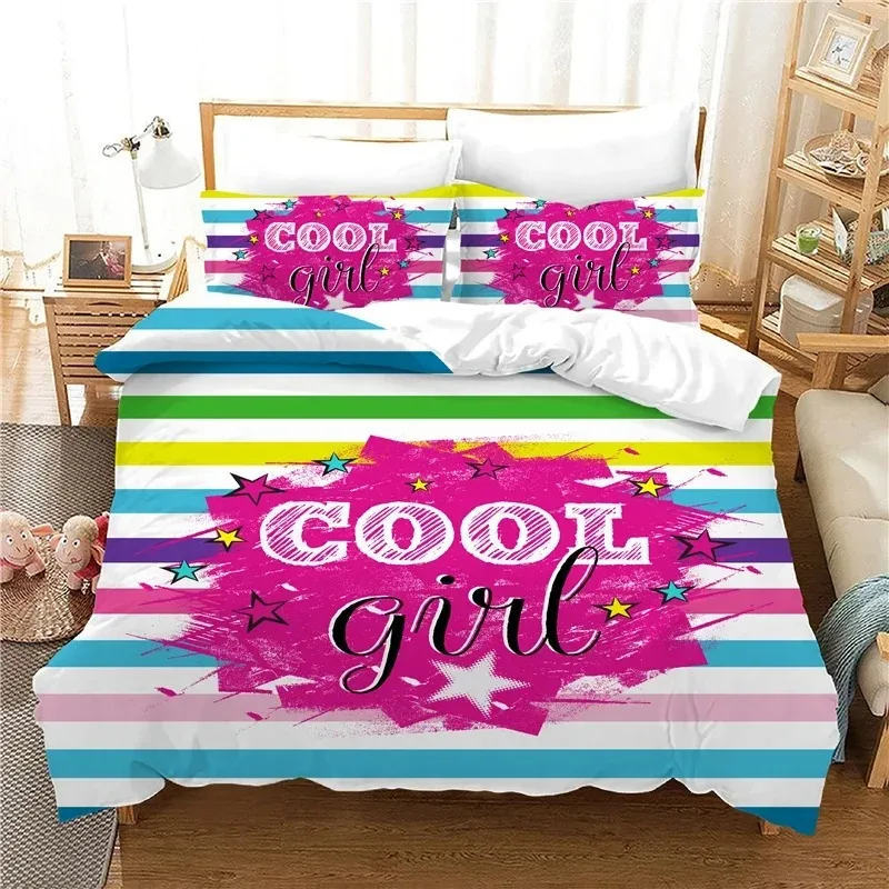 Bedroom Duvet Cover Sets Print Happy Valentine's Day Bedding Set Holiday Gifts Home Textiles Red Rose Bedclothes Double
