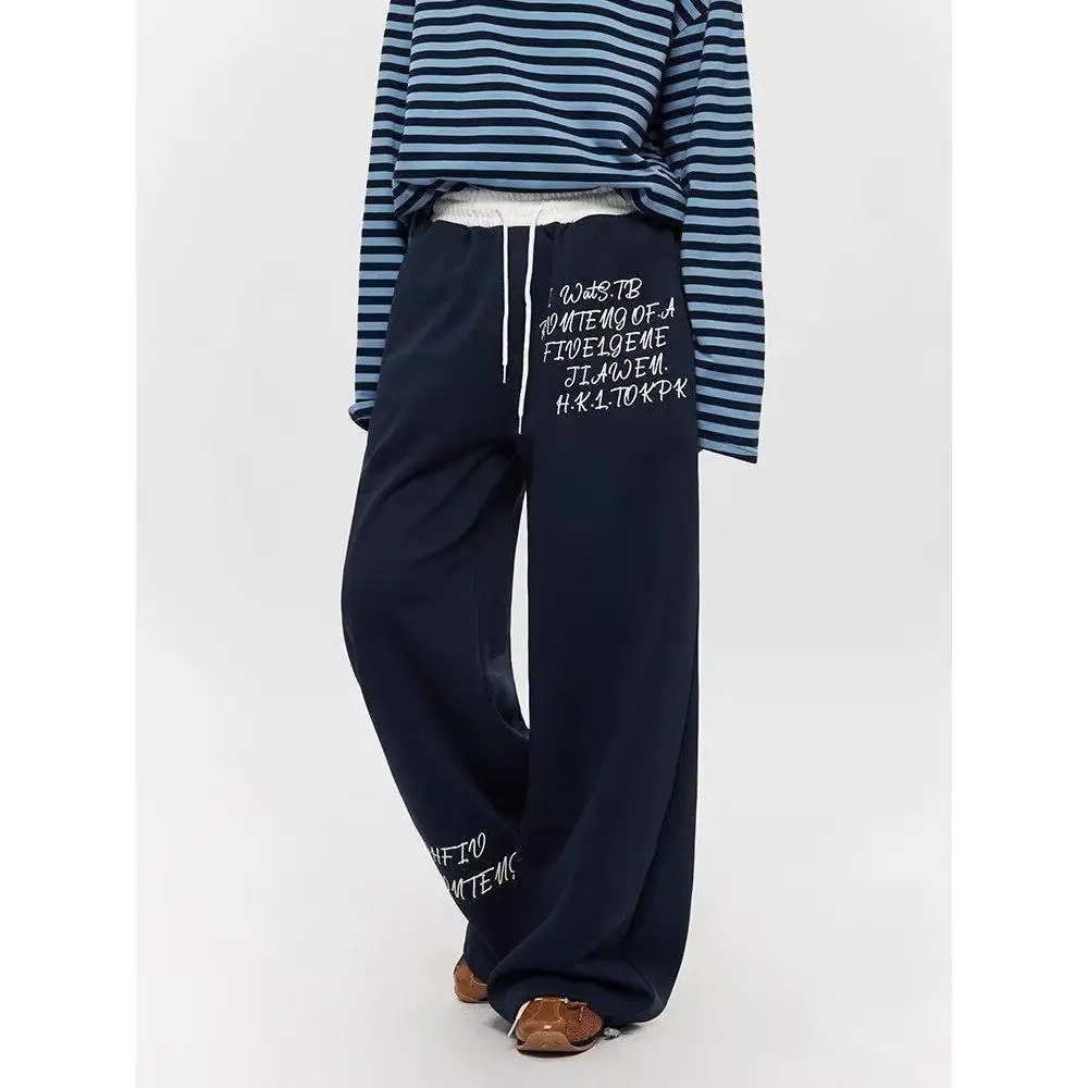 

Спортивные штаны в американском стиле ретро с буквенным принтом, повседневные брюки, мужские и женские модные уличные свободные прямые широкие длинные брюки y2k