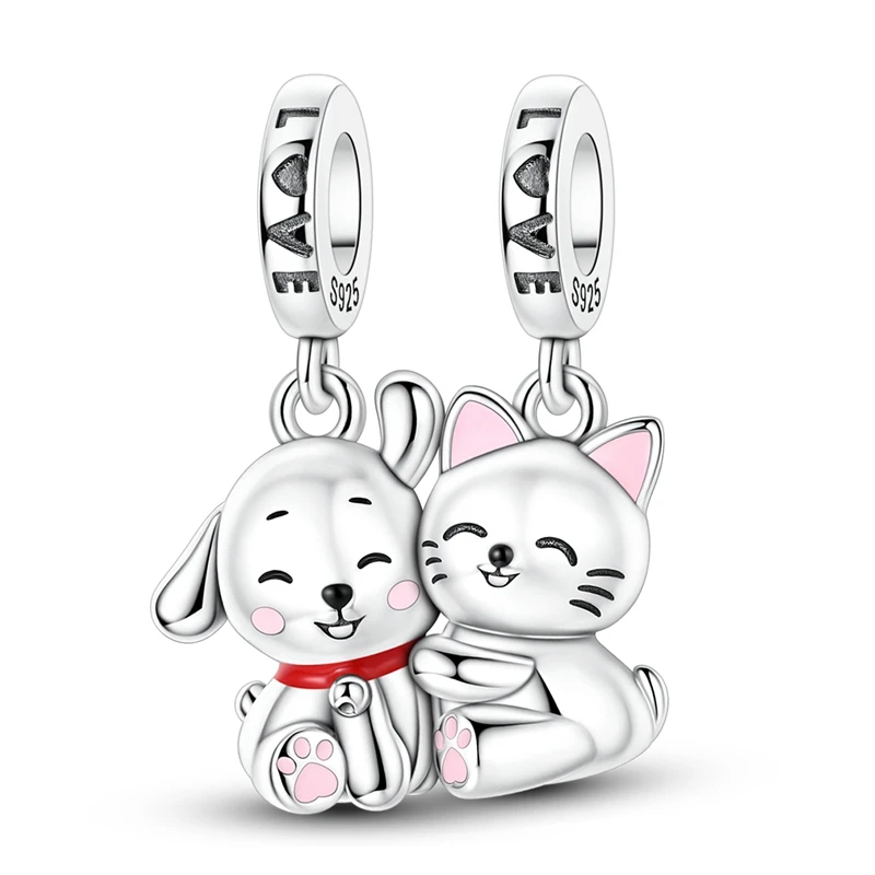 925 Sterling Silver Magnetic Cat Dog Hug Charms Pendant Fit 3mm Original Bracelet DIY Women Fashion Anniversary Jewelry Gifts