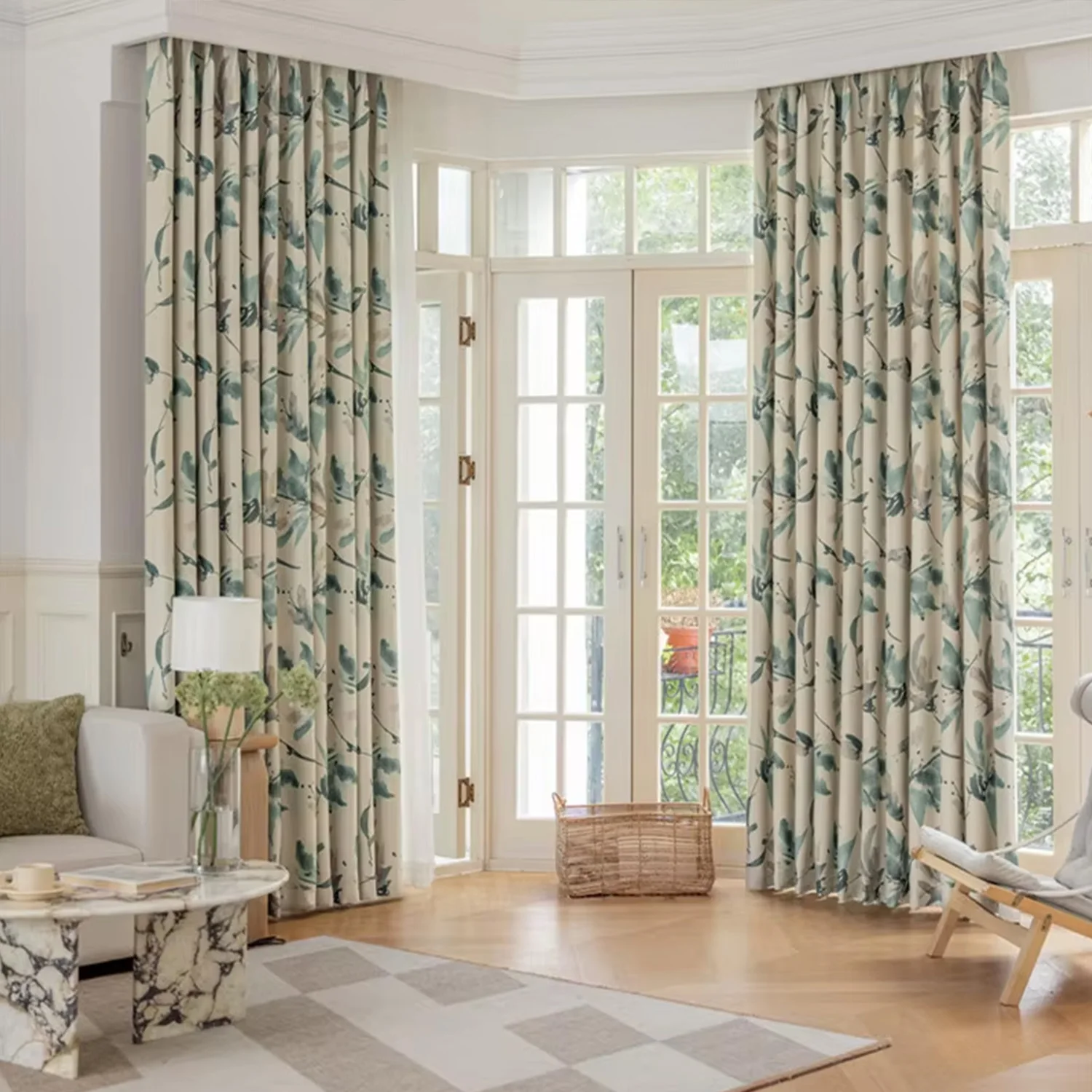 1/2 Pcs Green Leaf Floral Print Heat Insulation Light Blocking Curtains Suitable for Bedroom Living Room Study Office Etc.
