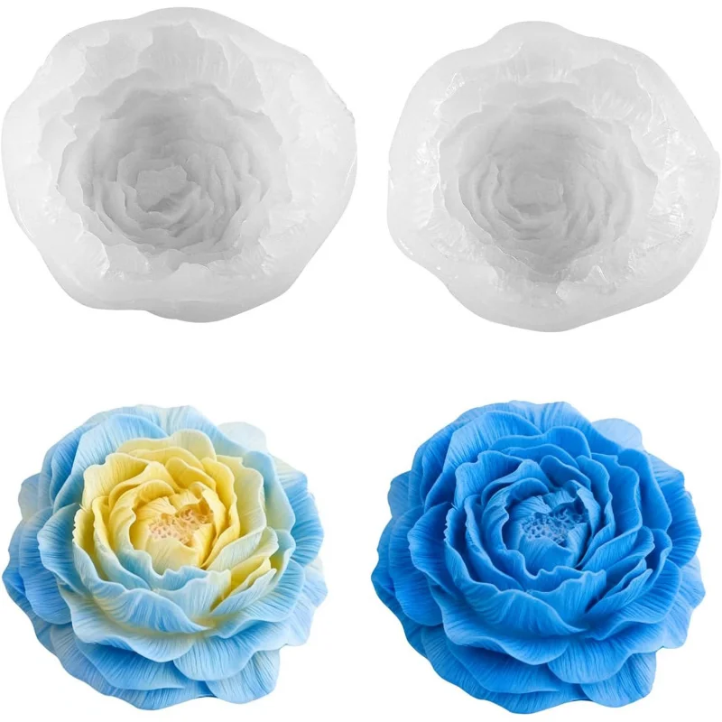 2Peony Blumen-Silikonform für Kerzen, 9,5 cm & 6,99 cm, große Blumenform, geeignet für Duftkerzen, Seifenherstellung, Epoxidharzguss