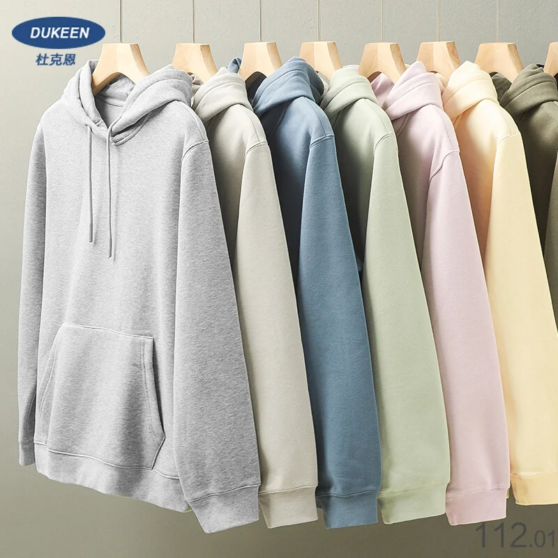 DUKEEN Casual Hooded Shirt for Men Winter Ticken Solid Color Loose Basics Fleece Hoodies Long-Sleeve Sweatshirt Men\'s Clothing