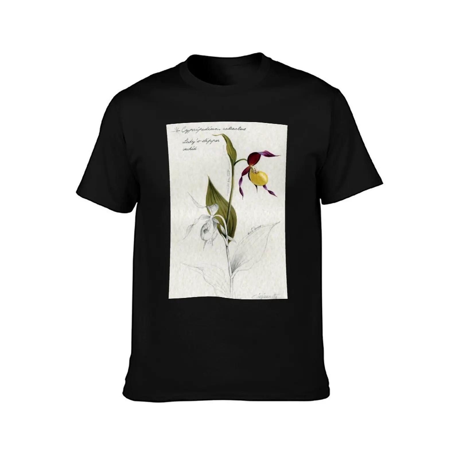 Cypripedium calceolus - Lady's slipper orchid T-Shirt Summer Casual Cotton Tee Oversized Streetwear Tops Unisex Men Women