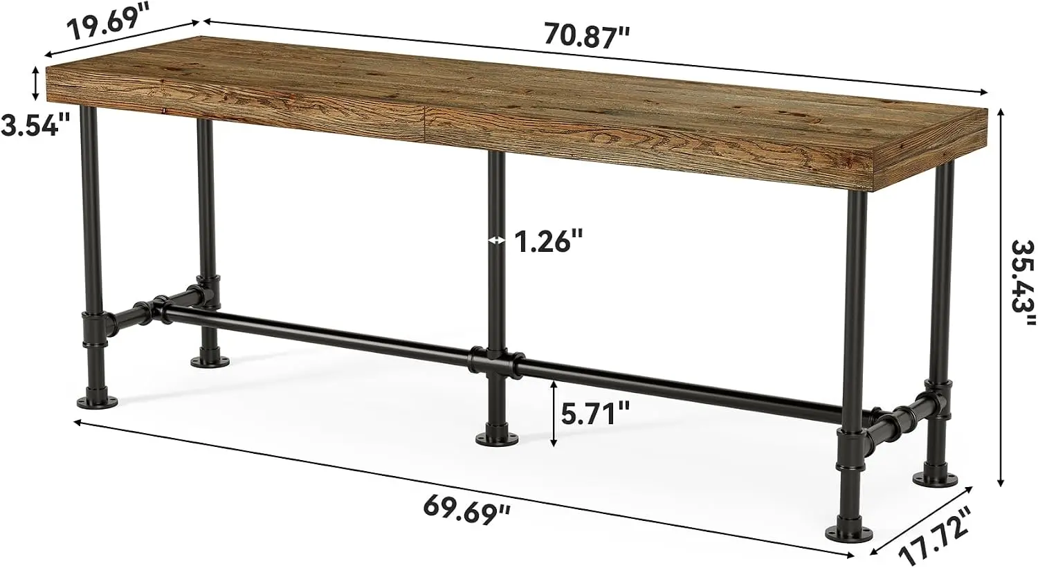 Long Solid Wood Bar Table 70.9 Inch Accommodates 6 8 People Industrial Narrow Counter Height Pub Table Metal Footrest Rectangula