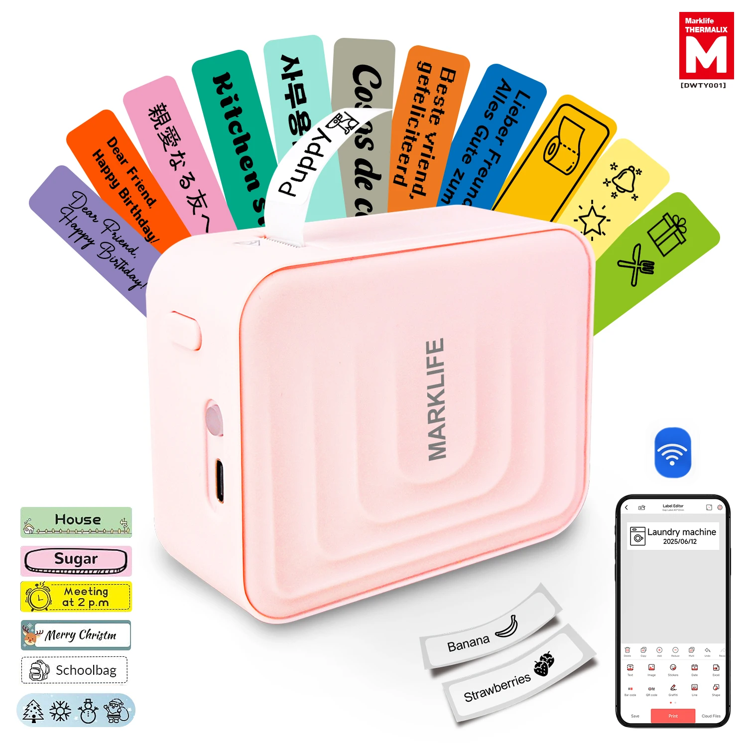 Marklife Mini Thermal Label Printer Portable Bluetooth Wireless Printer For School Office Kitchen To Gift/Diy Creative/Marking